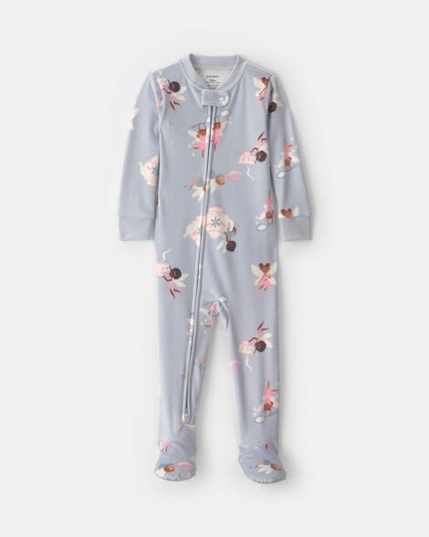 baby girl 1-piece fairies 2-way zip dreamplush snug fit footed pajama - blue