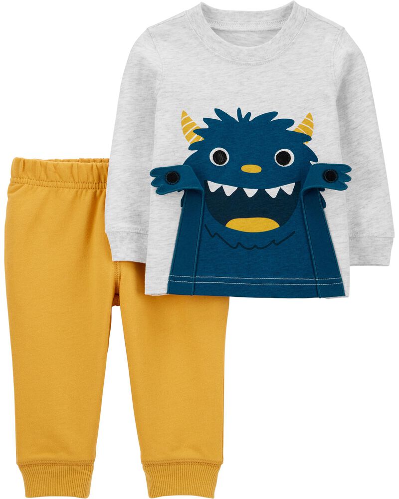 Teal/Yellow Baby 2-Piece Monster French Terry Pullover & Pant Set ...