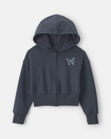 girls 'butterfly' fleece zip-up hoodie - navy blue