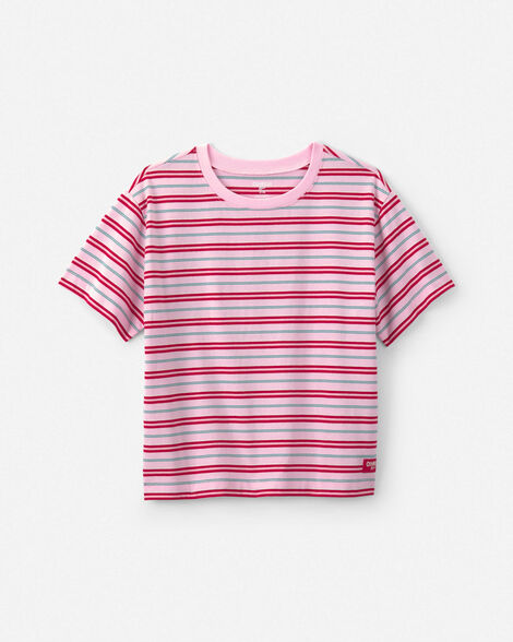 Girls Striped Valentine's Day Short-Sleeve T-Shirt - Red/Pink