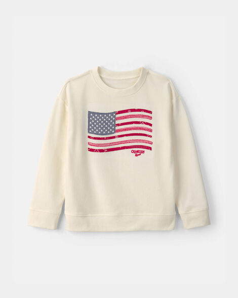 Kids American Flag French Terry Pullover Sweatshirt - Cream