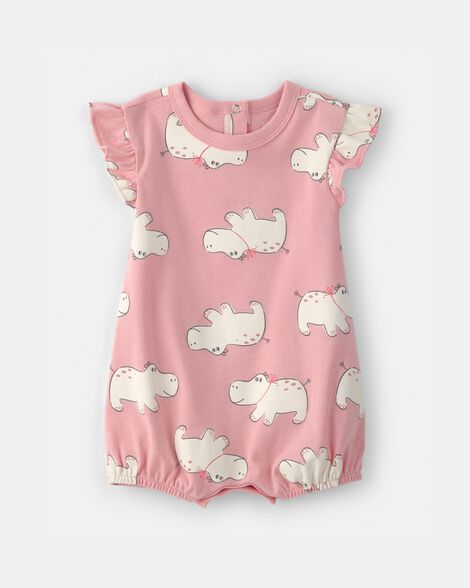 baby girl hippo short-sleeve romper - pink