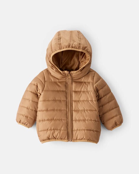 baby boy midweight packable puffer - brown