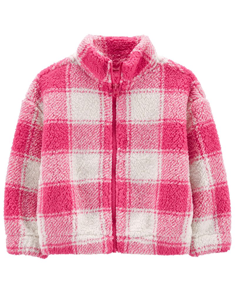 Pink/White Toddler Plaid Zip-Up Sherpa Jacket | carters.com