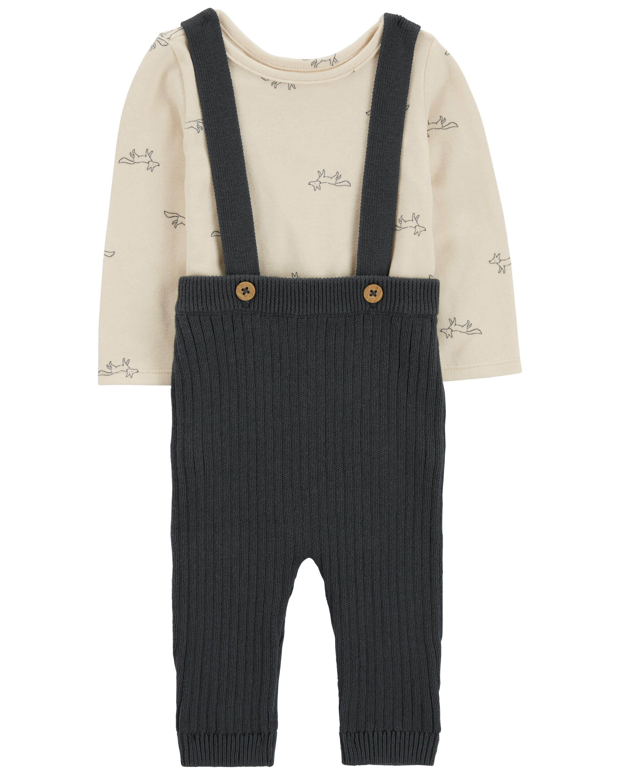 Baby 2-Piece Striped Thermal Sweater & Canvas Coverall Set Baby 2-Piece Striped Thermal Sweater & Canvas Coverall Set