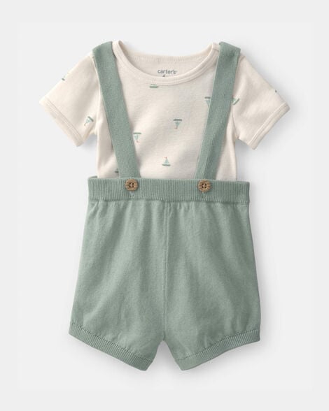baby 2-piece sailboat overall set - green/ivory