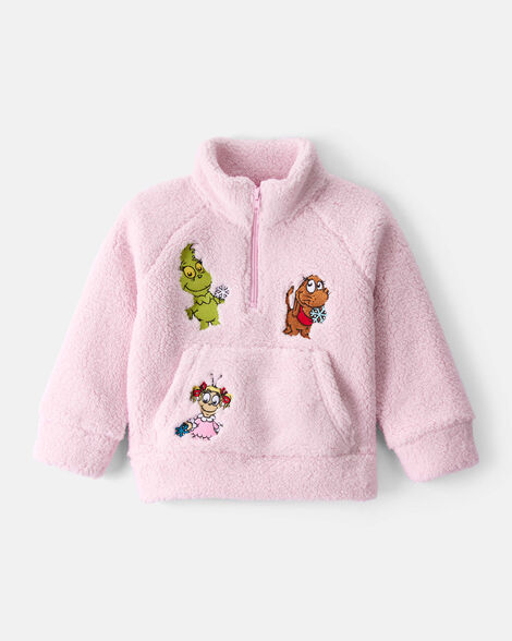 toddler girl dr. seuss™ the grinch sherpa quarter-zip pullover sweatshirt - pink