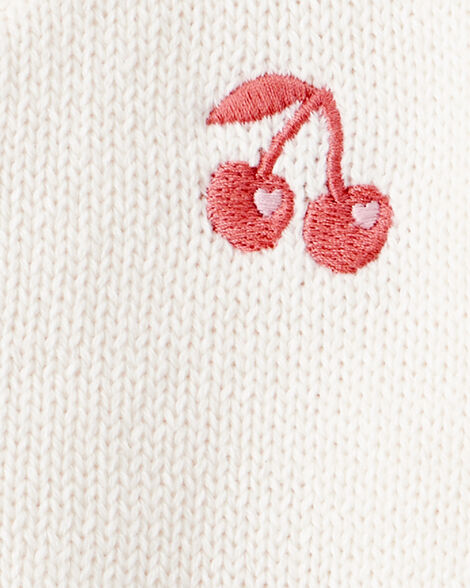  Product image 3 of Baby Girl Cherry Cotton Long-Sleeve Sweater - White