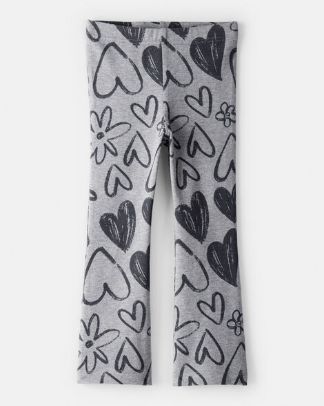 toddler girl heart pull-on flare stretch rib leggings - grey
