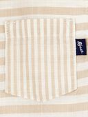 Tan - Baby Striped Button-Front Short-Sleeve Bodysuit - Tan, Selected