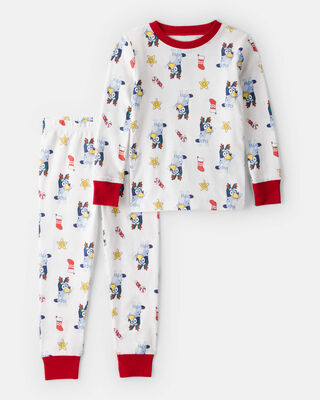 Product image 1 of Toddler Bluey™ Print 100% Cotton Long-Sleeve Snug Fit 2-Piece Pajamas - White