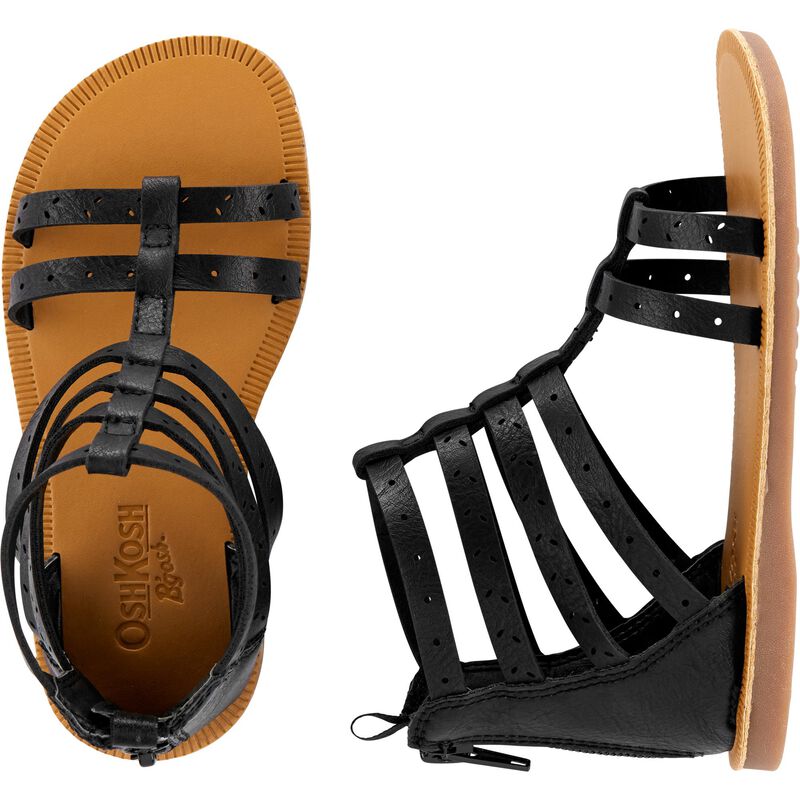 asos design gladiator sandals in black leather with chunky sole