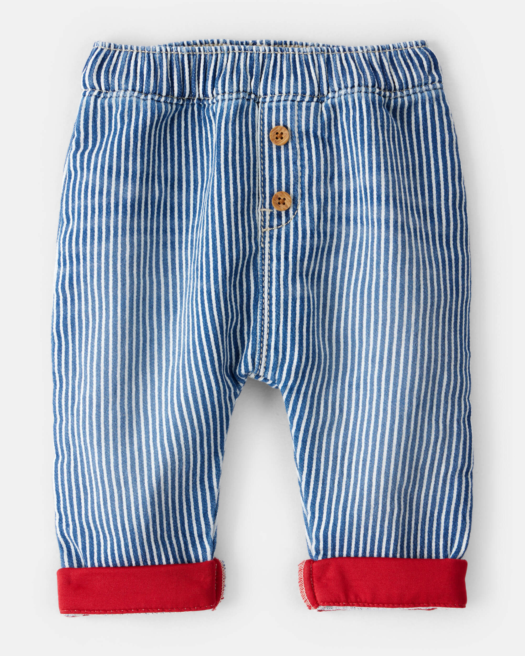 Baby Boy Bear Pocket Hickory Striped Pants - Blue