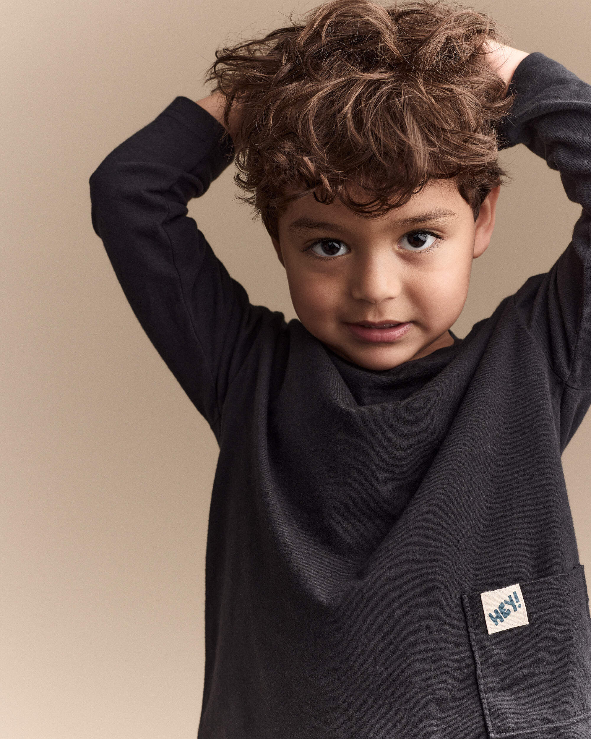 Toddler 'Hey' Long-Sleeve Pocket Tee - Black