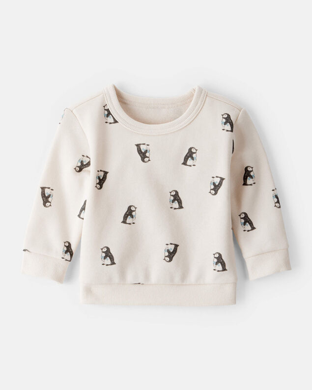 Product image 1 of Baby Boy Penguin Print Fleece Sweatshirt - Cream