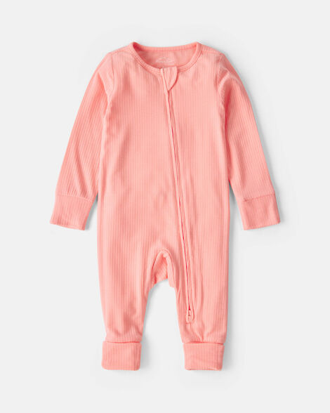 baby girl purelysoft™ 2-way zip sleep & play pajamas - coral