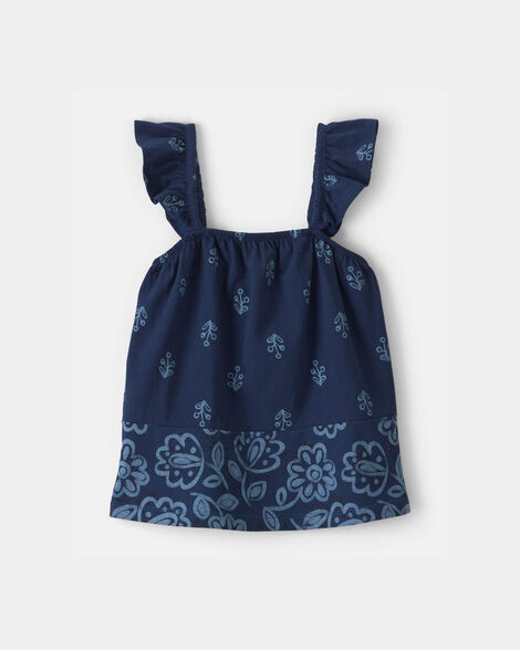 Toddler Girl Floral Ruffle-Sleeve Tank Top - Navy