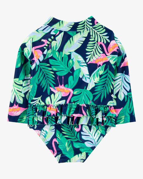 Product image 3 of Baby Girl 1-Piece Tropical Flamingo Long-Sleeve Rashguard Swimsuit