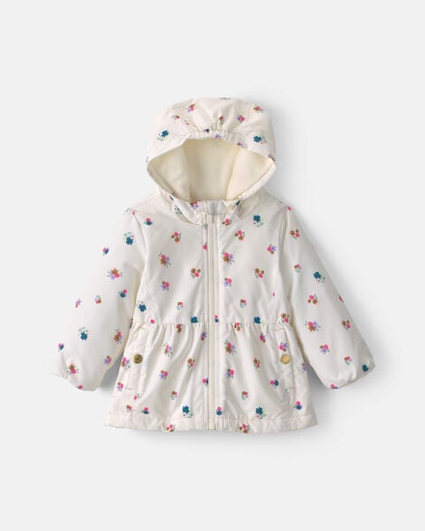 baby girl floral hooded midweight winter jacket - cream
