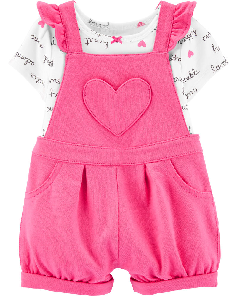 2 Piece Slogan Tee Heart Shortalls Set Carters Com