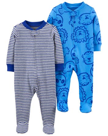 Newborn Yellow Rhino//Animal Simple Joys by Carters Boys 2-Pack Cotton Footed Sleep and Play