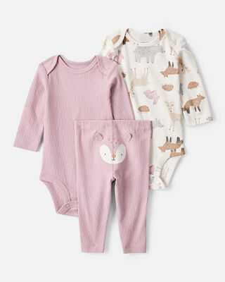 Baby Girl 4-Pack Koala Print Cotton Long-Sleeve Multipack Bodysuits - Purple/White/Pink