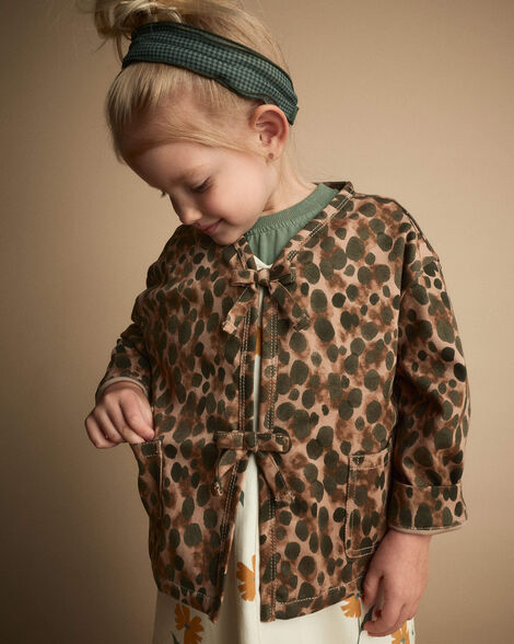 Toddler Girl Bow Jacket in Leopard - Brown