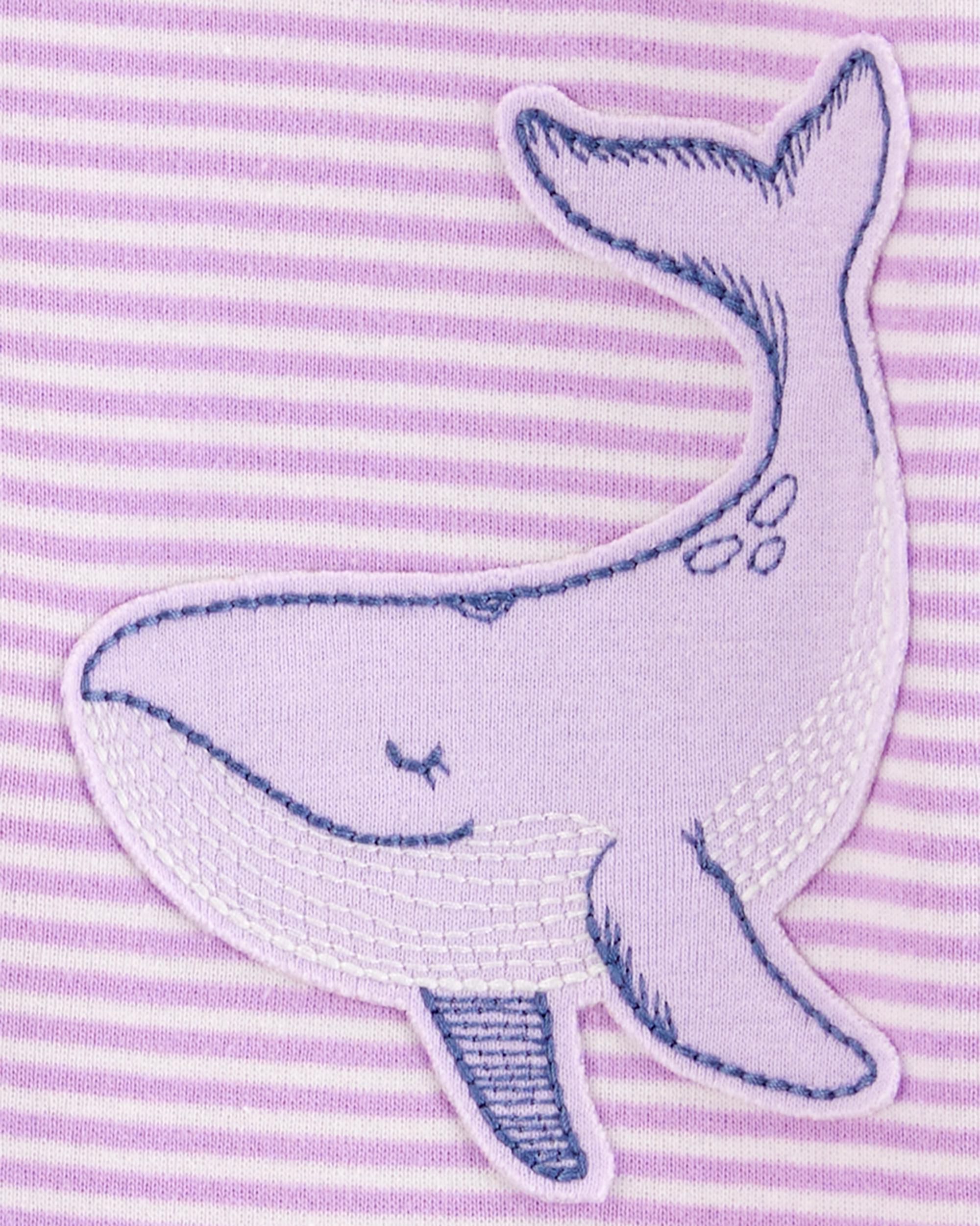 Baby Girl Whale Striped Snug Fit Cotton Footless 1-Piece Pajamas - Purple