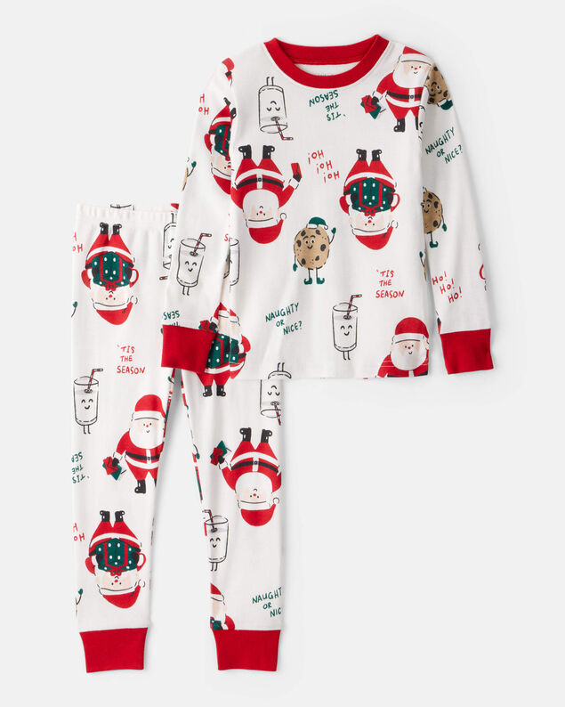 Product image 1 of Baby Christmas Santa Print 100% Cotton Long-Sleeve Snug Fit 2-Piece Pajamas - White