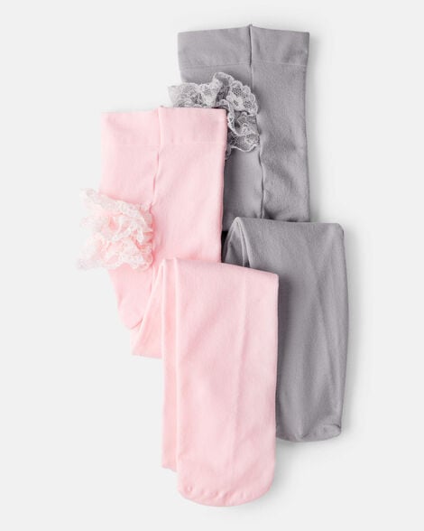 baby girl 2-pack tights - pink/grey
