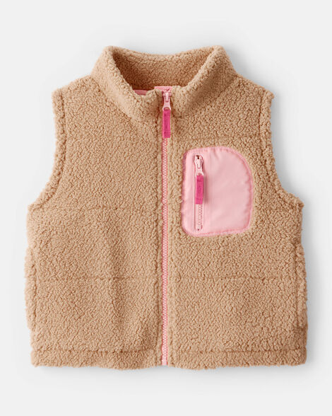 girls sherpa vest - brown
