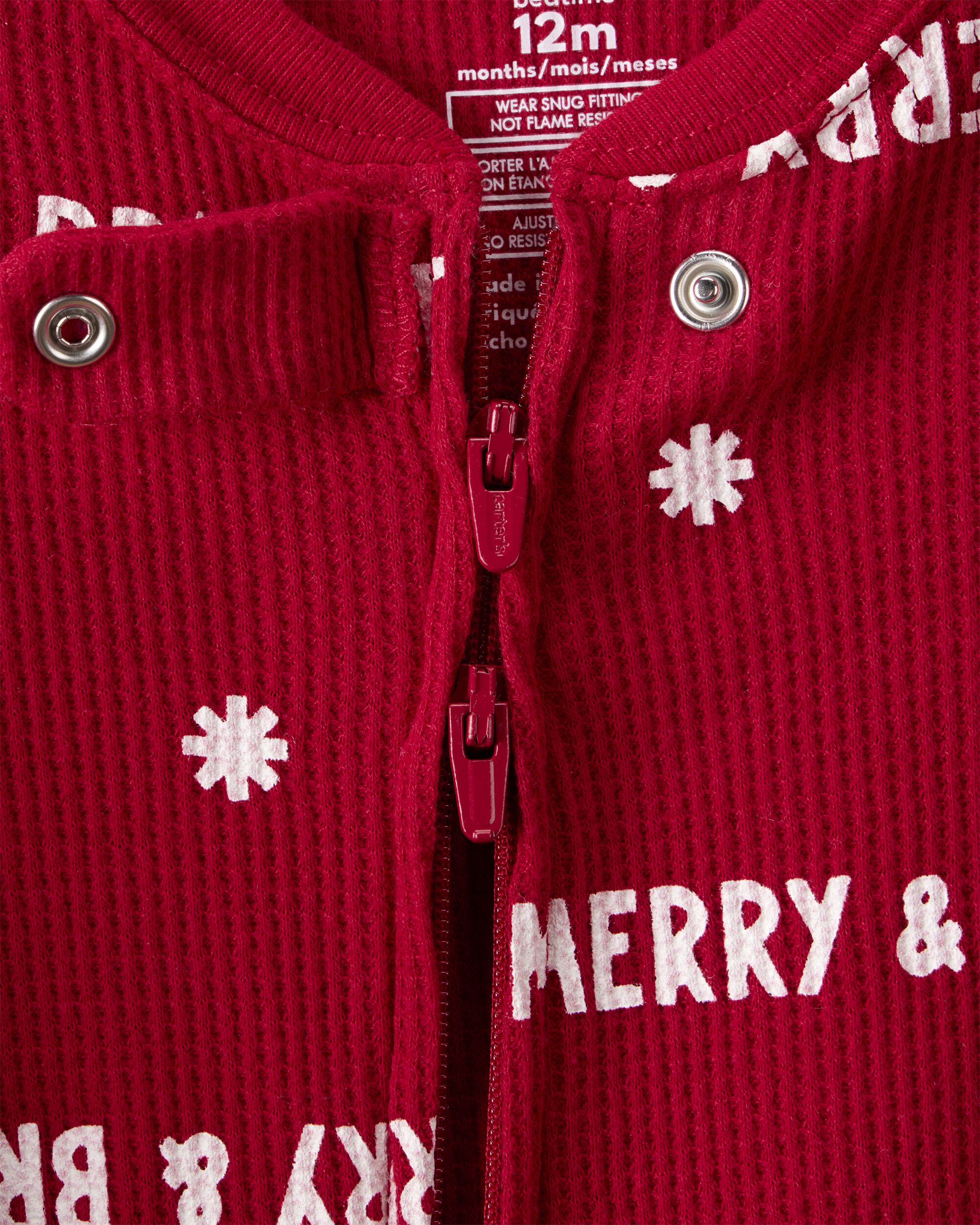 Toddler Merry & Bright Cotton Long-Sleeve Loose Fit 2-Way Zip 1-Piece Pajamas - Red