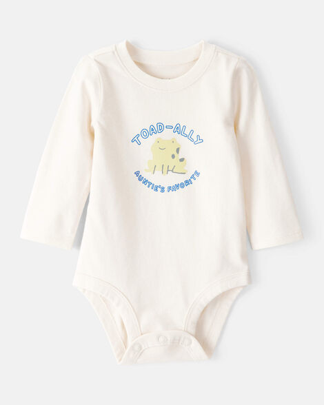 baby boy aunts favorite cotton long-sleeve graphic bodysuit - ivory