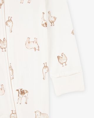 Product image 2 of Baby Farm Animals Print 2-Way Zip PurelySoft Sleep & Play Pajamas - Ivory