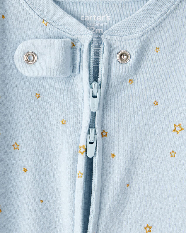 Product image 2 of Toddler Girl Unicorn Star Print 100% Cotton Long-Sleeve 2-Way Zip 1-Piece Pajamas - Blue