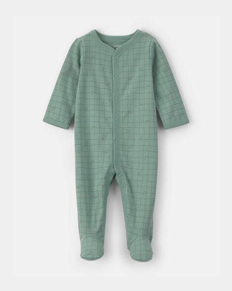 baby boy dinosaur 100% cotton sleep & play pajamas - green