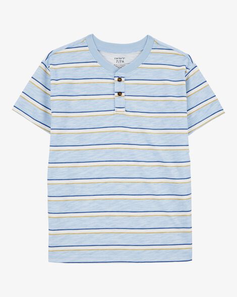  Product image 1 of Kid Striped Knit Short-Sleeve Henley - Blue