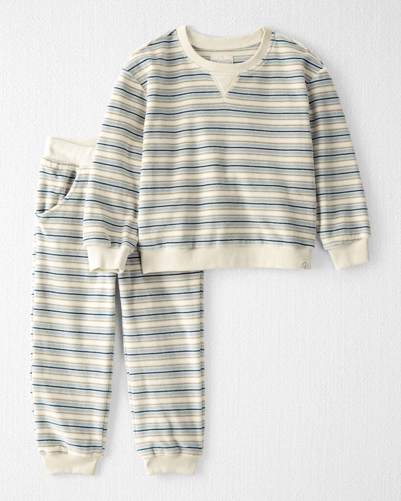 Little Planet Toddler 2-Piece Organic Cotton Velour Pullover & Pant Set 2T Blue Stripes