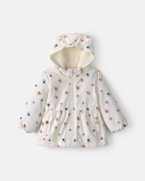 baby girl floral hooded midweight winter jacket - cream