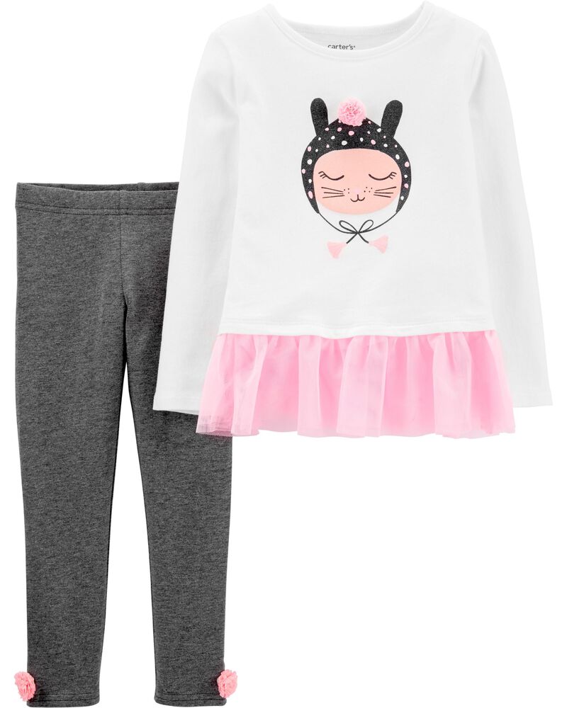 2 Piece Cat Tulle Top Pom Pom Legging Set Carters Com