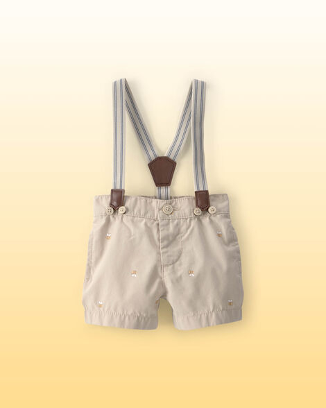 Baby Boy Disney© Winnie the Pooh Honey Bee Suspender Shorts - Khaki