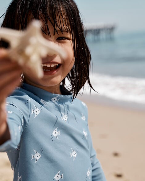  Product image 3 of Toddler 2-Piece Shell Striped Long-Sleeve Rashguard Swim Set - Blue
