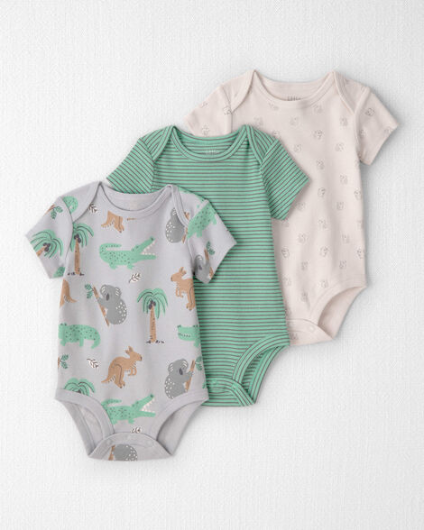 Baby 3-Pack Organic Cotton Bodysuits in Aussie Friends Print