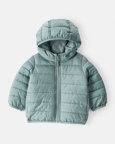 baby packable hooded puffer jacket - green
