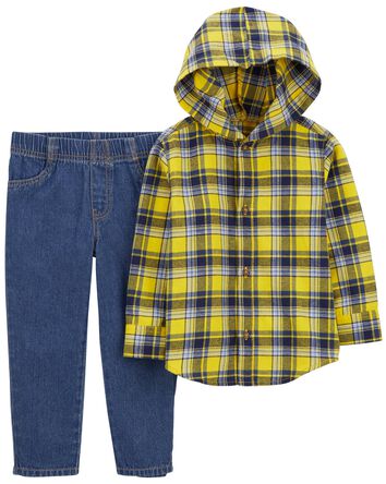Baby 2-Piece Plaid Button-Front Shirt & Twill Denim Pant Set