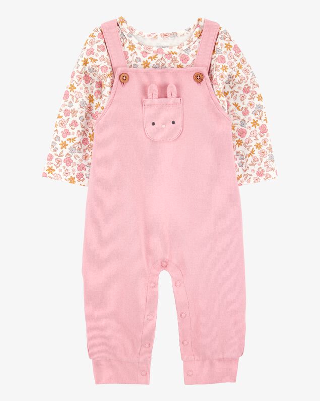 Product image 1 of Baby 2-Piece Floral Bunny Long-Sleeve Tee & Coverall Set - Pink