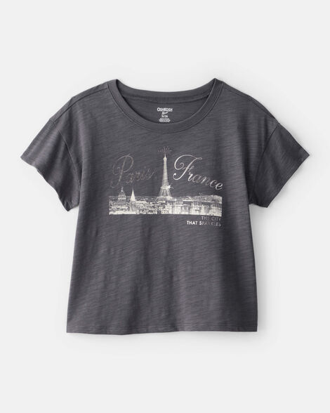 Girls Paris Cotton Short-Sleeve Graphic Tee - Grey