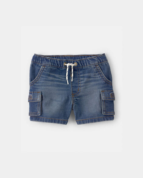 Baby Boy Denim Drawstring Cargo Shorts - Dark Wash