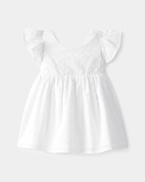 Baby Girl Swiss Dot Ruffle Dress - White