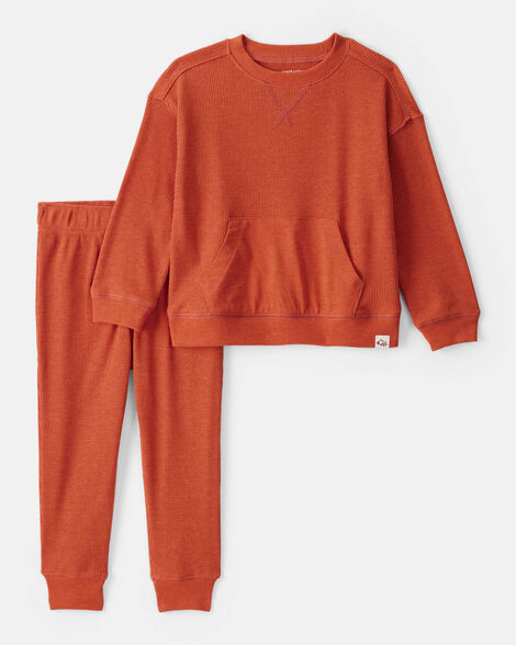 toddler boy waffle knit long-sleeve tee & pant set - orange